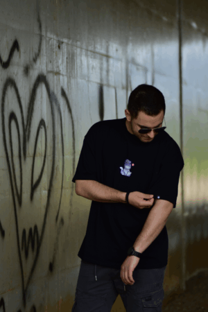 oversize black t-shirt με στάμπα hacker cat