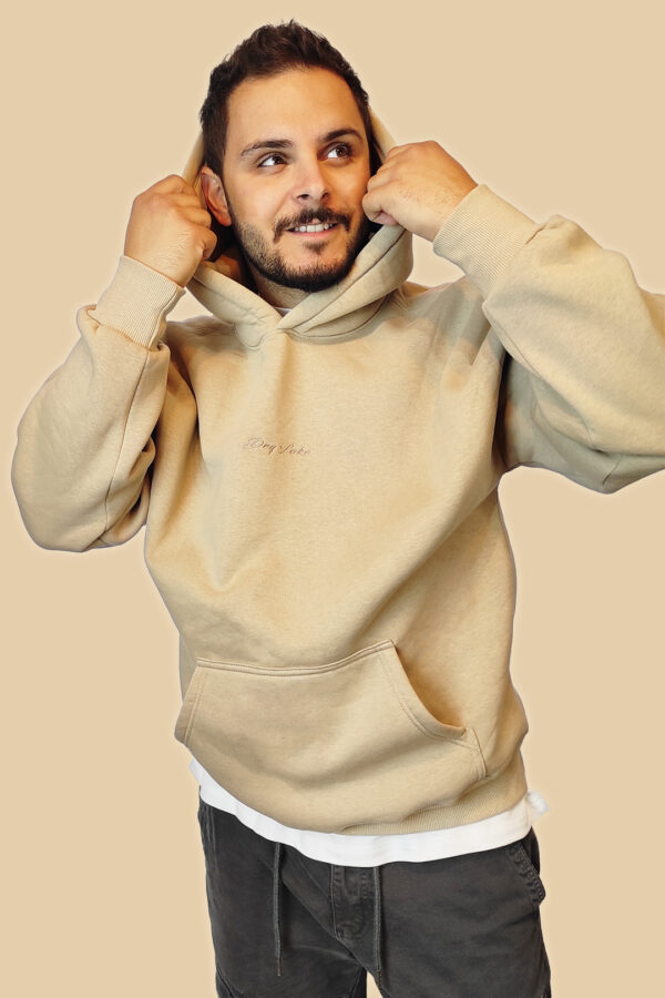 oversized beige hoodie Dry Lake με κουκούλα και κεντημένο logo premium beige unisex hoodie streetwear Dry Lake