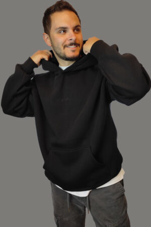 oversized black hoodie Dry Lake με κουκούλα και κεντημένο logo premium black unisex hoodie streetwear Dry Lake